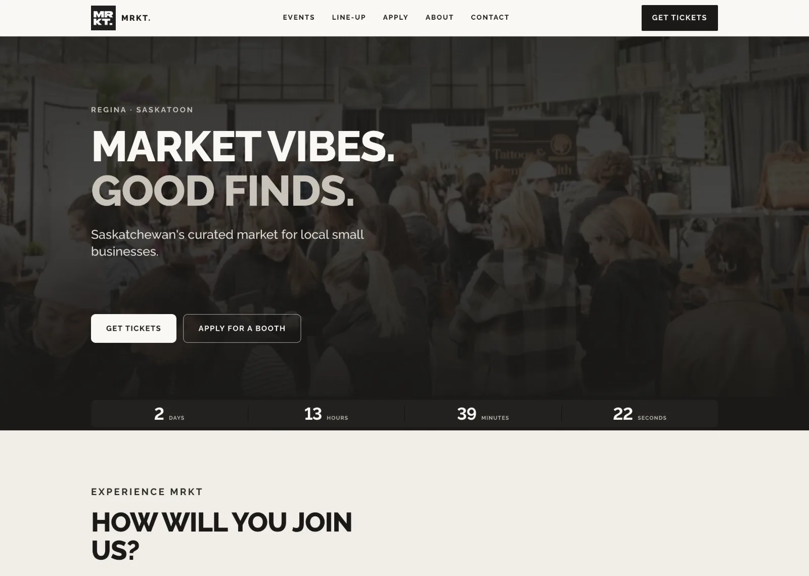 The MRKT Markets homepage on desktop, built by Utopia Labs